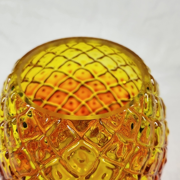 Viking Amberina Glass Pineapple Candy Jar Dish Orange Yellow Quilted - NO LID - Picture 10 of 15